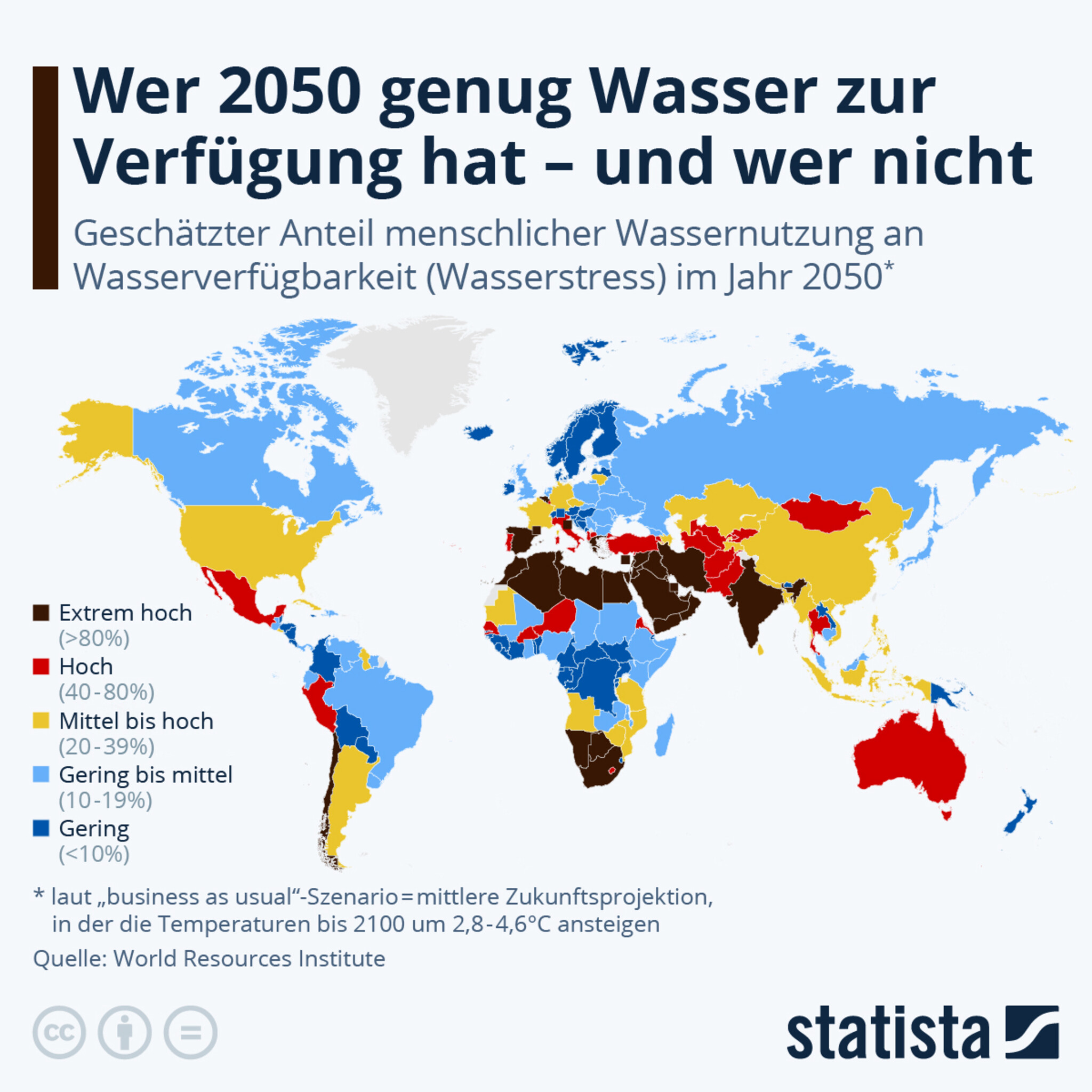 Statistik über geschätzte Wasserverfügbarkeit für Menschen im Jahr 2050 weltweit