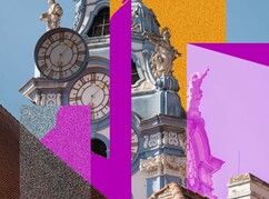 Stift Dürnstein Kirchturm mit Fragmenten überlagert als offener Denkraum...