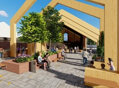 Architektonischer Entwurf mit viel Holz und Luft für räumliche Gestaltung eines...