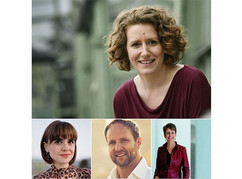 Portraits der Podiumsgäste und Moderatorin beim Eröffnungsabend des Symposion...