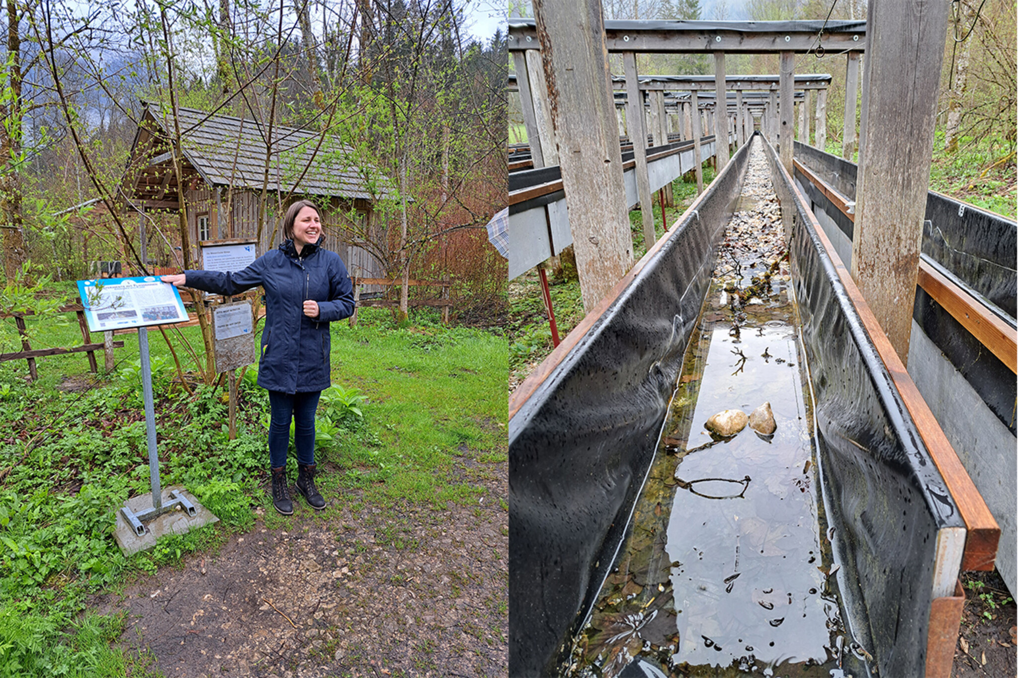 Katrin Attermeyer erklärt welche Experimente in den Flussrinnen vorgenommen werden können.